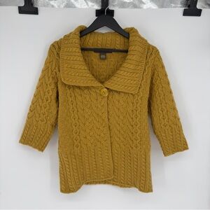 Inis Crafts 100% Merino Wool Yellow Knit Cardigan Sweater Medium